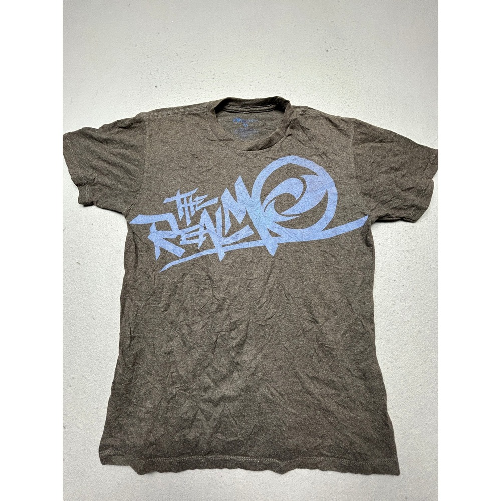 The Realm T Shirt Cotton Blend Charcoal Grey Blue Graphic Size M Mens